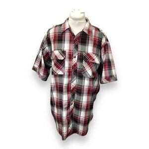 Blac Lacqueur Mens Short Sleeve Button-Up Shirt Madras Plaid Red/Black/White 3XL